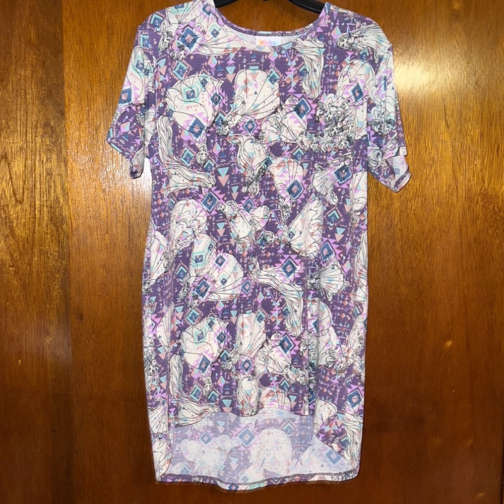 LuLaRoe kids size 14 tunic top Disney, princesses, purple, white blue,